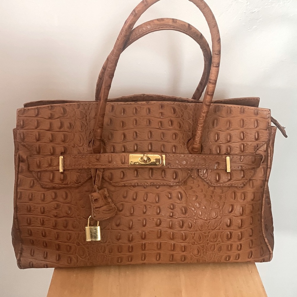 Leather satchel - Cognac Croco Leather